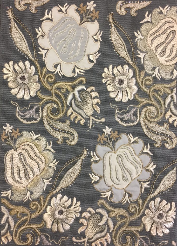 Rivau v.1 bespoke hand embroidery on Dressy linen by Palestrina London