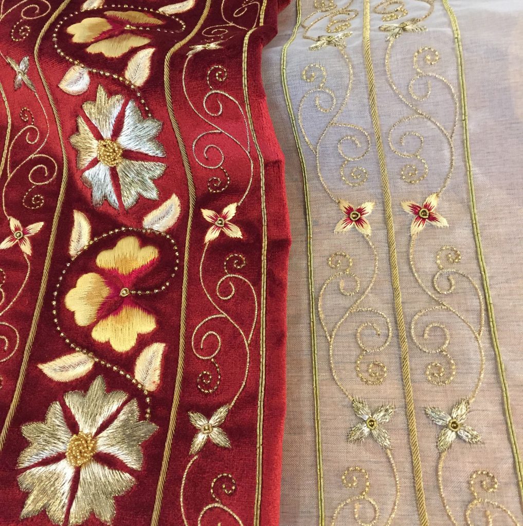 Muette border on velvet with Mayenne sheer on silk organza